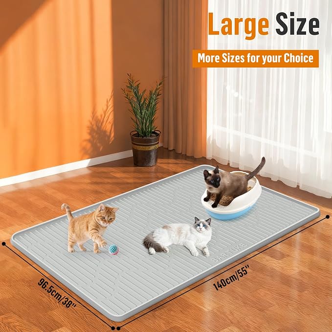 Silicone Cat Litter Box Mat 55"x 38" Extra Large Cat Rubber Mat | Cat Mat for Litter Box, Non-Slip, Waterproof Cat Litter Trapping Mat with Raised Edge, Kitty Litter Mat for Floor, Easy Clean - Image 6