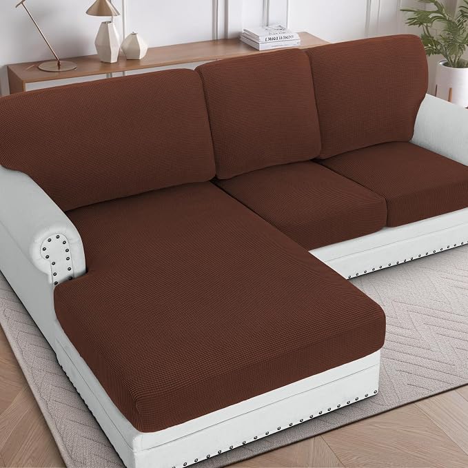 H.VERSAILTEX Sectional Couch Covers 3 Pieces Sofa Seat Cushion Covers L Shape Separate Cushion Couch Chaise Cover for Both Left/Right Sectional Couch (Seat Only: 1 Chaise + 2 Sofa, Burnt Brick) by HVERSAILTEX