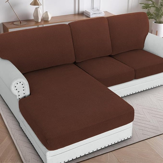 H.VERSAILTEX Sectional Couch Covers 3 Pieces Sofa Seat Cushion Covers L Shape Separate Cushion Couch Chaise Cover for Both Left/Right Sectional Couch (Seat Only: 1 Chaise + 2 Sofa, Burnt Brick) by HVERSAILTEX