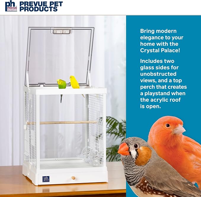 Prevue Pet Products Clear View Glass Bird Cage Crystal Palace for Small Birds - White Frame - Image 2