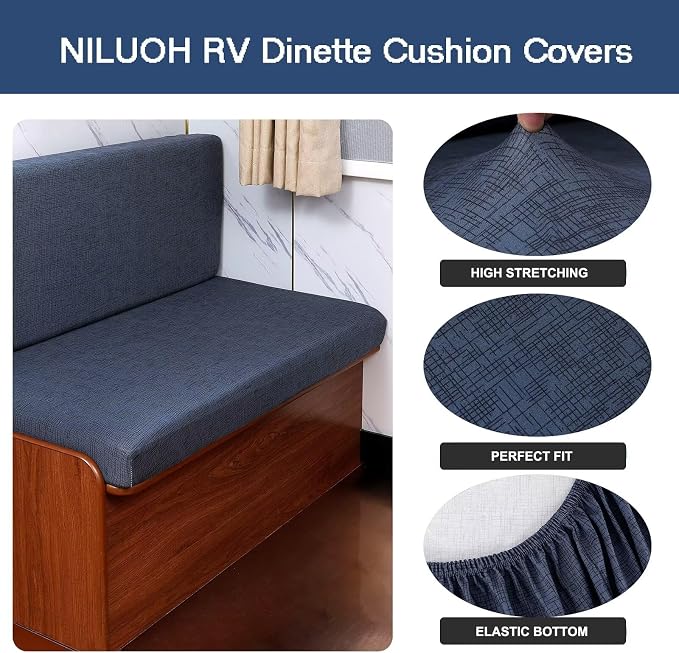 NILUOH RV Dinette Cushion Covers Waterproof Couch Cushion Slipcovers Stretch Camper Cushions Cover Replacement Sofa Slipover for Travel Trailer Couch Includes 2 Backrest Cover & 2 Bench Cover,01 - Image 2