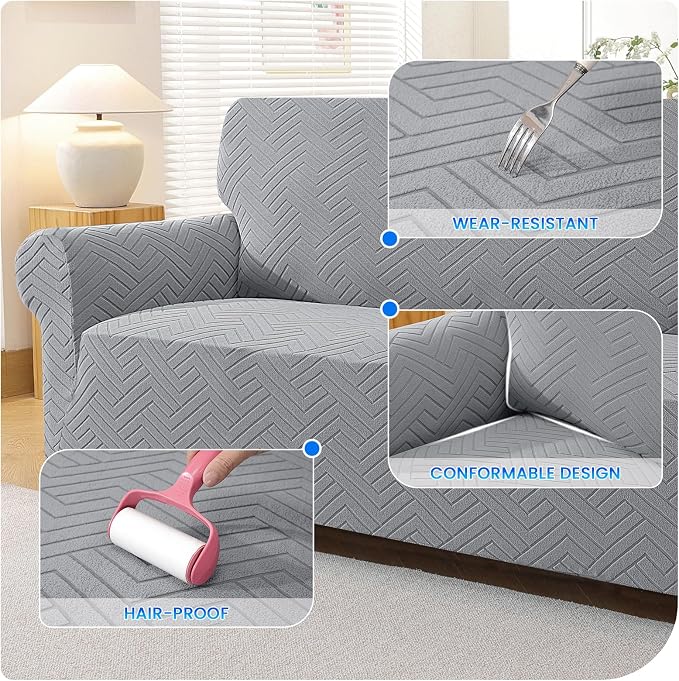 Stretch Sofa Cover Non-Slip Washable Furniture Protector | Stretch, 91"-110".Soft, Non Skid Foam, Elastic Bottom, Machine Washable, for Kids & Pets, Couch & Sofa, Light Gray - Image 6