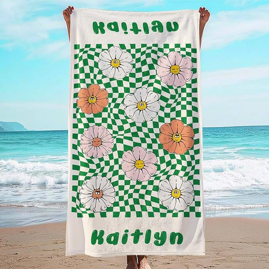 JML Personalized Beach Towel with Name, Custom Flower Beach Towel, Customized Microfiber Pool Towel, Quick Dry & Absorbent Swim Towel for Adult,Mother's Day, Birthday, Summer Holiday,Vacation by JML