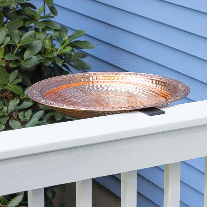 Pure Copper Metal Bird Bath with Deck Mount for Railing, Large 18" Diameter - Image 7