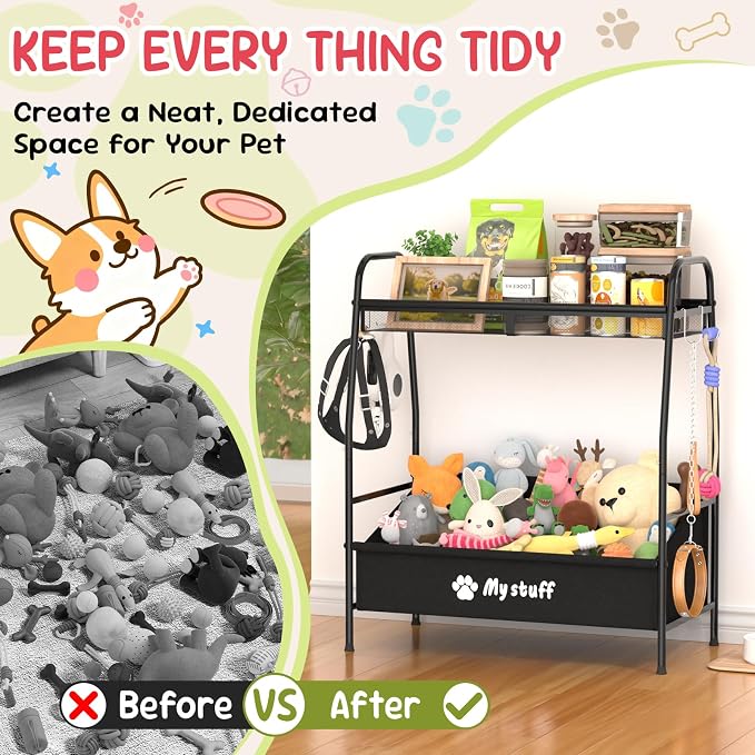 Kaiferty Large Dog Toy basket, Toy Box for Dogs, Pet Toys Bin Dog Metal Wire Basket for Toys, Food Storage, Storage Organizer Chest Storage, Toy Box for Living Room Area (Black) - Image 6