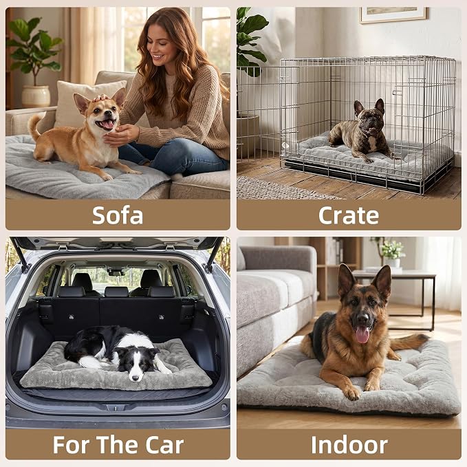 Dog Bed 24" for Metal Crate Pad, Washable Kennel Mat for Small Puppy & Cats | Soft faux rabbit fur, non-slip,machine wash/dry, plush cushioning, for crates, floors & travel, multiple sizes for all breeds - Image 3