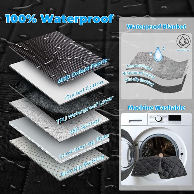 URPOWER Back Seat Extender for Dogs, Large Hard Bottom Dog Car Seat Cover | Supports 550 lbs, Stable 3-Panel Hard Bottom, Added High-Density Foam for Comfort, Waterproof 900D Oxford, 45% More Space - Image 7