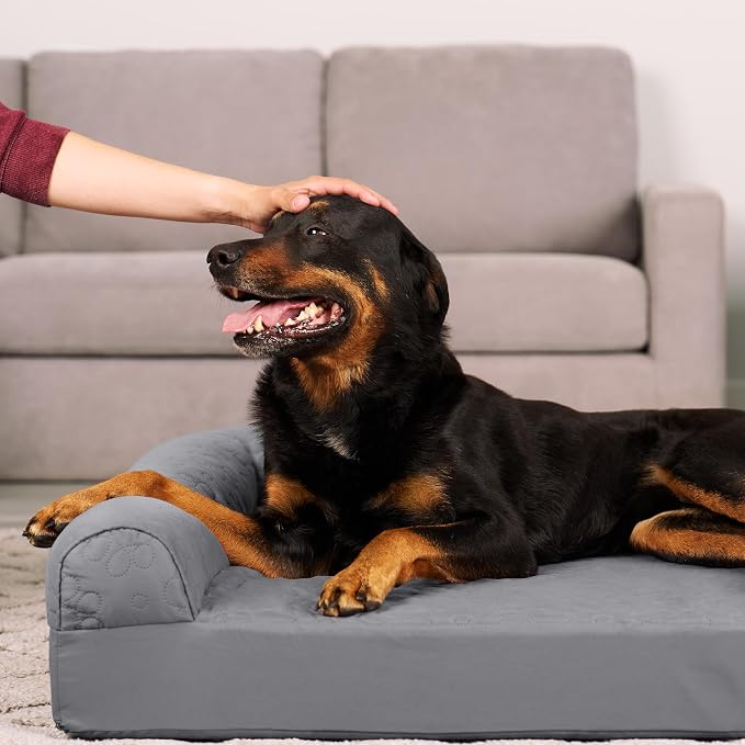 Furhaven Orthopedic Dog Bed for Large Dogs w/ Removable Bolsters & Washable Cover, For Dogs Up to 95 lbs - Pinsonic Quilted Paw L Shaped Chaise - Titanium, Jumbo/XL - Image 3