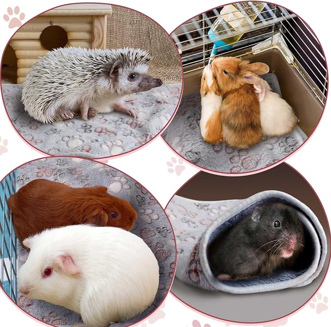 Reginary 4 Pcs Waterproof Guinea Pig Blankets Washable Small Animal Fleece Bedding Absorbent Guinea Pig Cage Liners Reusable Training Pee Pad Pet Sleep Mat for Hamster(Adorable Paw,12 x 12 Inch) - Image 4