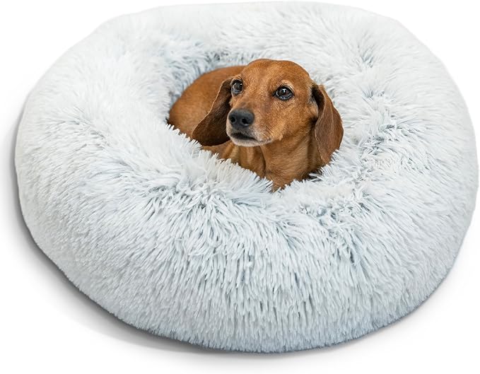Best Friends by Sheri The Original Calming Donut Dog Bed for Small Dogs up to 25 lbs, Shag Faux Fur, Frost Gray, 23" x 23" by BestFriendsbySheri