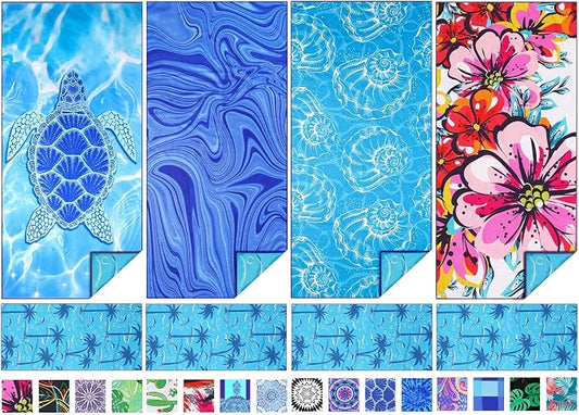 TwoYek Microfiber Beach Towel Extra Large 71x32 inches 4 Pack Bulk | Thin & Lightweight, Sand Free, Super Absorbent & Quick Dry, Oversized Towels for Beach Bath Pool Swim Travel Essentials Gift by TwoYek