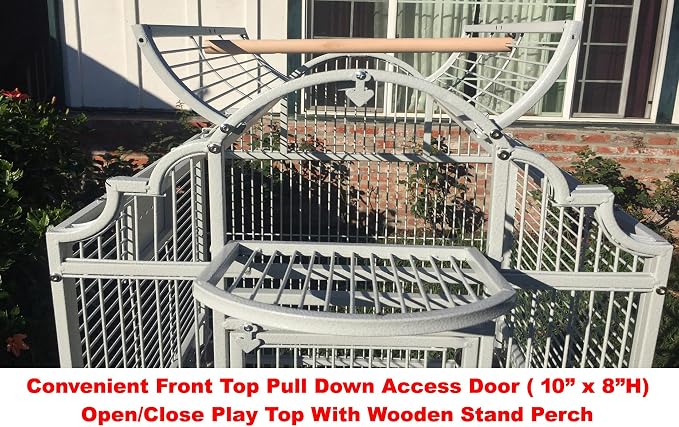 X-Large Elegance and Durable Wrought Iron Open Play Top Stand Bird Parrot Rolling Cage, Include Metal Seed Guard Solid Metal Feeder Nest Door Heavy Duty Lockable Rolling Castors - Image 3