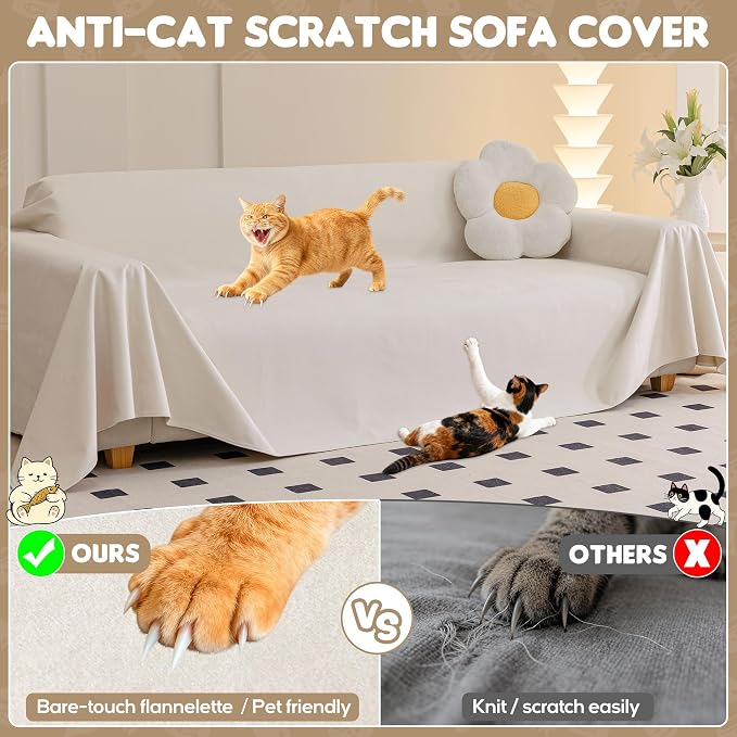 LOllON Cat Scratch Couch Cover Waterproof 134"x91" Non-Slip | Pet-Friendly Couch Protector, Anti-Scratch & Waterproof Sofa Cover For Cats Dogs Kids, Machine Washable - Image 2