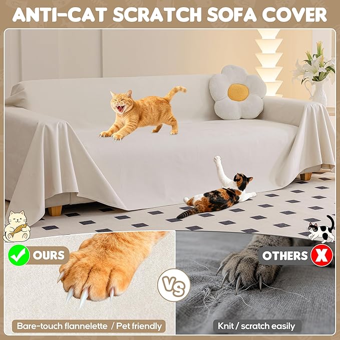 LOllON Cat Scratch Couch Cover Waterproof 150"x91" Non-Slip | Pet-Friendly Couch Protector, Anti-Scratch & Waterproof Sofa Cover For Cats Dogs Kids, Machine Washable - Image 3