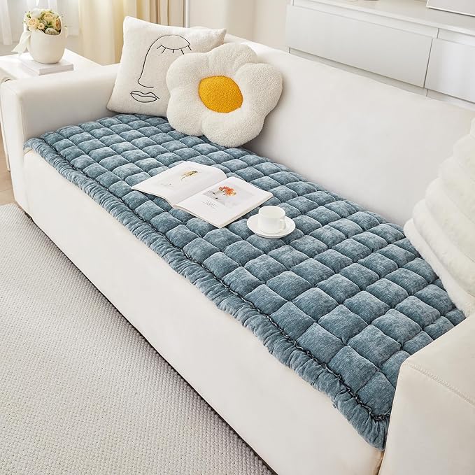 Chenille Couch Cover for Dogs, Quilted Non-Slip Sofa Protector Pad | Soft chenille fabric, PP cotton filling, anti-slip backing, machine washable, for dogs, cats, loveseats and sectional sofas by AEEISHOMEREFORM