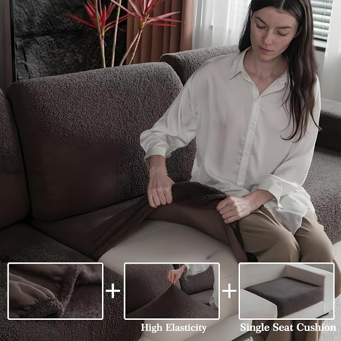 OHSIO Couch Cushion Covers for Sectional Sofa, Stretch Soft Sofa Slipcovers Washable Wear-Resistant Universal Furniture Protector for Living Room(1 Piece Armrest Cover, Brown) - Image 4