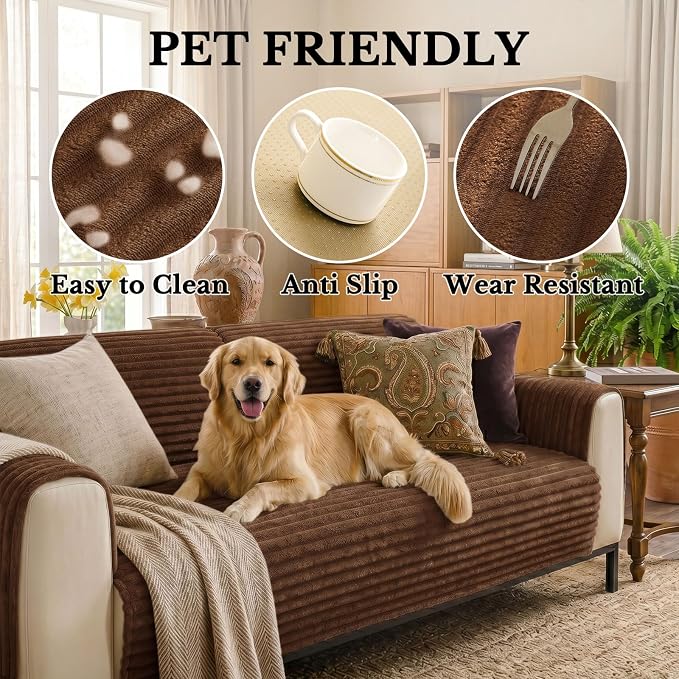 Smiry Waterproof Couch Cover for Dogs, Washable Non Slip Plush Protector | Waterproof Protection, Plush Flannel, Non Slip Backing, Pet Hair & Scratch Protection, Soft Cover (36" x 63") - Image 5