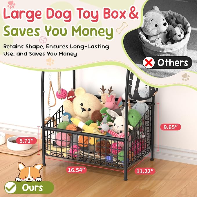 Kaiferty Indestructible Medium Dog Toy basket, Toy Box for Dogs,Pet Toys Bin Dog Metal Wire Basket for Toys, Food Storage, Storage Organizer Chest Storage, Toy Box for Living Room Area (Black) - Image 4