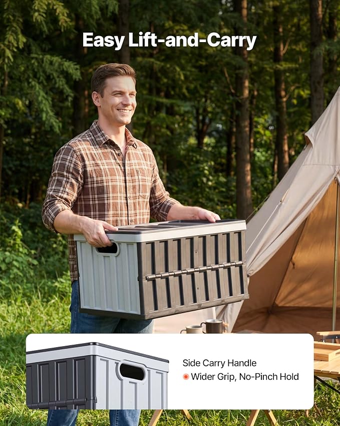 VEVOR Plastic Collapsible Storage Bins with Lids, 65L 3 Packs, Stackable Folding Storage Crates with Handles, Holds 84 lbs Per Bin, Heavy Duty Containers, Space-Saving Baskets, for Home Organizing - Image 5