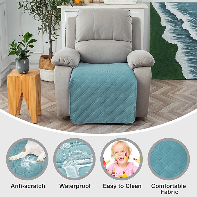Genina Waterproof Recliner Chair Covers, Recliner Cover for Dog Pets Friendly, Washable Antislip Reclining Chair Cover Furniture Protector, Sofa Slipcover for Living Room(23.6inch/Blue) - Image 2