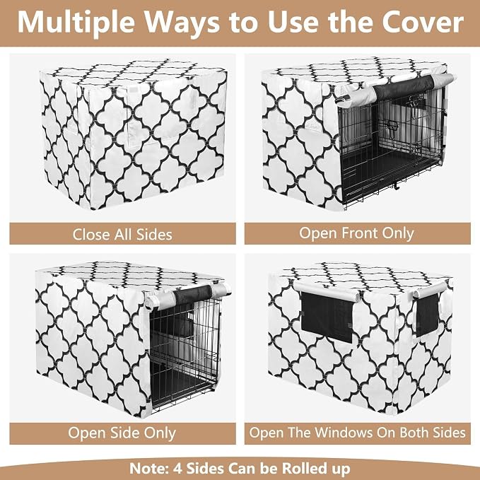 Dog Crate Cover Kennel Cover for Dog Cages Breathable for Wire Cage Indoor Outdoor White Geometric Quatrefoil - Image 5