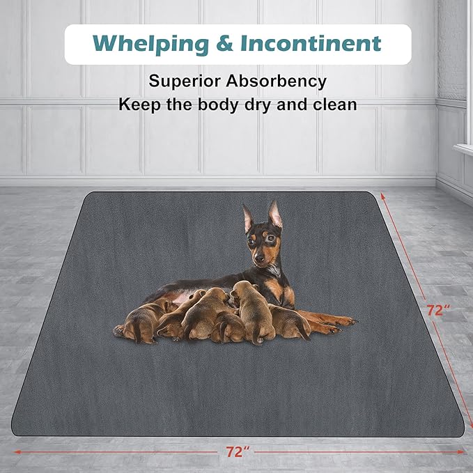 INVENHO Washable Pee Pads for Dogs 72"x72" Reusable Dog Pads Extra Large Upgrade Non-Slip Dog Pee Pads Heavy Absorbency Puppy Pee Pads Quick Dry Whelping Pads/Waterproof Puppy Training Pad - Image 6