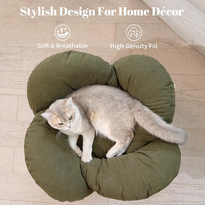 CHEERHOME PETS Elevated Cat Bed Wooden with Cushion Fluffy Pet Couch Sofa for Indoor Cats Raised Kitty Lounge Chair Suitable for Puppy, Cat Furniture(Green) - Image 3