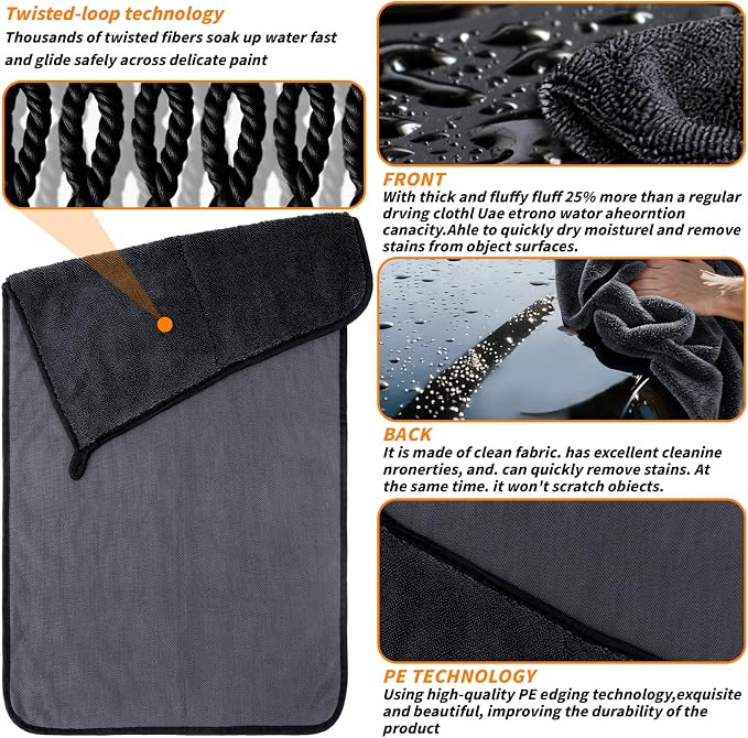 8 Pack Microfiber Car Towels, 36" x 24" Microfiber Cleaning Cloth, 600 GSM | Extra-Large, Thick Highly Absorbent for Quick Drying, Scratch-Free Detailing, Buffing, Polishing, Waxing Cars, Trucks, SUV - Image 2
