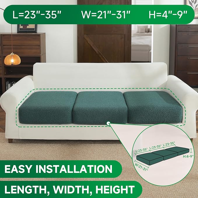 OHSIO Couch Cushion Covers for Sectional Sofa, Stretch Soft Sofa Slipcovers Washable Wear-Resistant Universal Furniture Protector for Living Room(3 Seaters Covers, Green) - Image 2