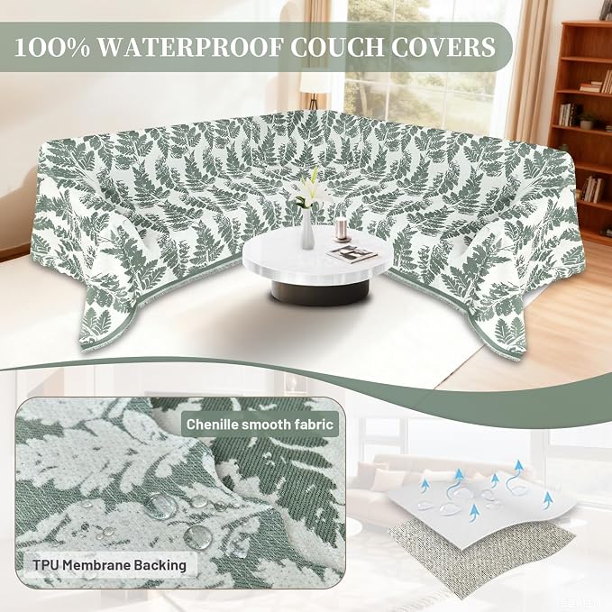 1OO% Waterproof Sectional Couch Covers for Dogs L Shaped Corner Sofa Cover Washable Chenille Sofa Slipcovers Blanket Modern Jacquard Pet Furniture Protector (91"x276", Sage Green) - Image 4
