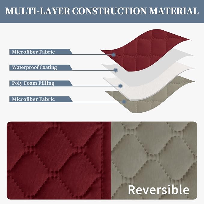 ISSUNTEX Double Protection 100% Waterproof Loveseat Sofa Covers for Living Room, Couch Covers for 2 Cushion Couch, Reversible Furniture Protector Sofa Cover for Dogs (Loveseat, Christmas Red/Beige) - Image 4