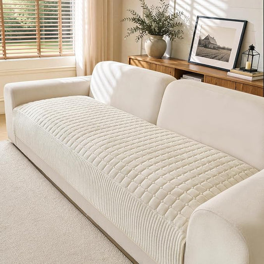 OHSIO Soft Plush Couch Cover for Sofa, Washable Milk Velvet Sofa Slipcover, Non-Slip Furniture Protector for 1 2 3 Seater Couch, Dogs, Pets and Kids(White, 35.43'' x 82.68'') by OHSIO