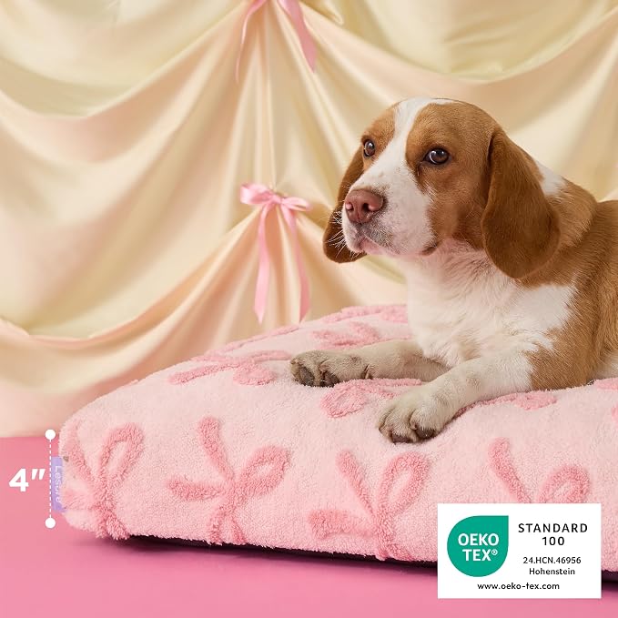LE SURE Cute Aesthetic Bed Medium Size Dog,Jacquard Thick Pet Pillow 30x20 | Shredded Chopped Foam, Jacquard Modern Plush Crate Cushion Gift Idea, Waterproof Washable Cover, Nonslip Bottom, Bow Pink - Image 2