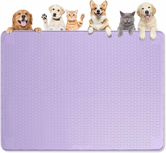 Dog Food Mat 50''x35'' Extra Large Dog Mat for Food and Water, Purple | Silicone Dog Bowl Mat with Raised Edge, Waterproof Non-Slip Pet Feeding Mat for Floors, fit for Dog Cat Bowls by Bartuke