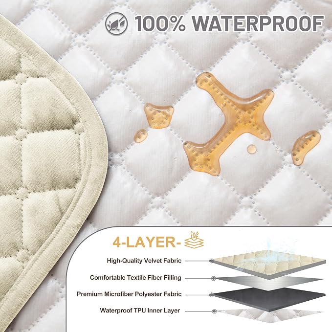 Sectional Couch Covers for Dogs 100% Waterproof Corner L Shaped Sofa Cover Pet Friendly Velvet Washable Anti Slip L Shape Modular Sofa Slipcover Protector with Pockets (Ivory White, Small) - Image 3