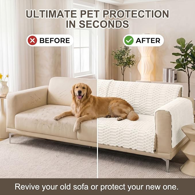 Smiry Waterproof Couch Covers for Dogs Washable, Non Slip Pet Sofa Cover | Plush Scratch Resistant Flannel Furniture Protector for Dogs, White, 36" x 71" - Image 7