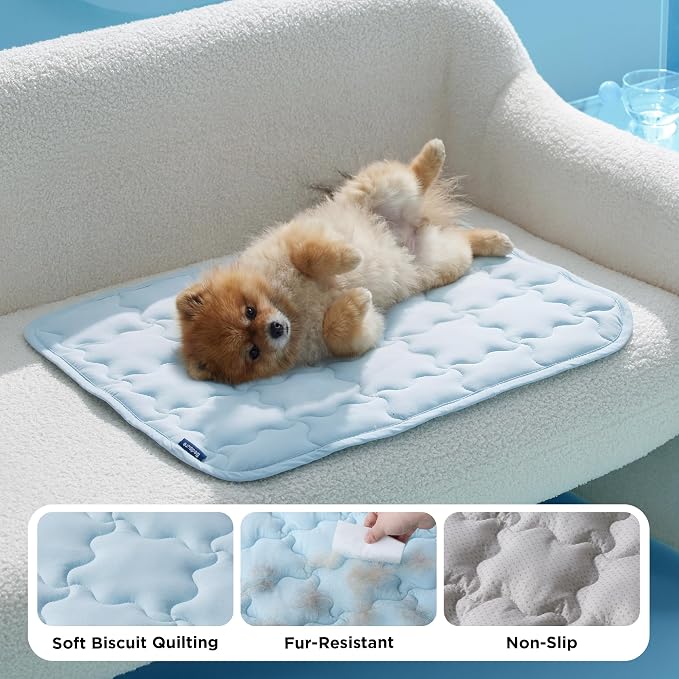 Bedsure Cooling Dog Mat Extra Large, Q-Max>0.5 XL Thin Breathable Cold Crate Pad for Pet, Portable Washable Kennel Bed for Summer Active Dog with Chill Soothing Fabric to Rapid Cooling, 41x28, Blue - Image 4