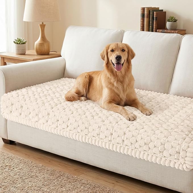 Smiry Non Slip Couch Covers for Dogs, Scratch Resistant Pet Sofa Protector | Machine Washable Soft Fuzzy Thick Furniture Cover for Sofa Loveseat Sectional Large Dogs, Cream, 35.4" x 70.9" by Smiry