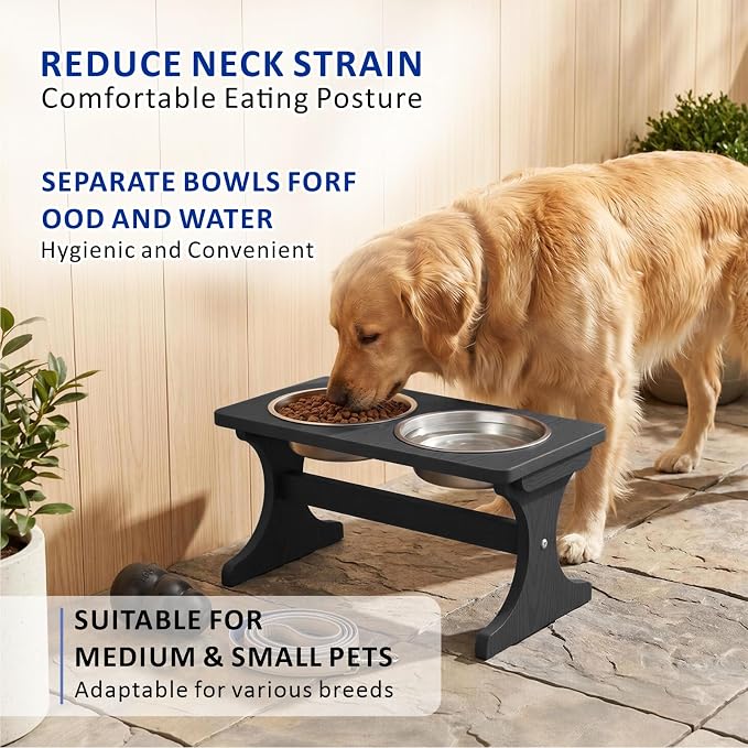 Raised Dog Bowl Stand for Medium Breed, Feeding Station with 35 oz 2 Stainless Steel Bowls & Licking Plate,Dog Food Bowl Black - Image 9