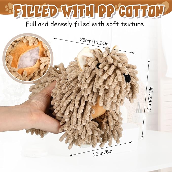 Tegeme 1 Pcs Chenille Dog Hand Towel Fuzzy Towel Absorbent Microfiber Soft for Bathroom Kitchen Washstand (Brown,Standing Dog) - Image 2