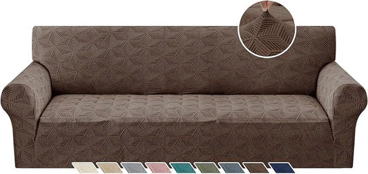 YEMYHOM 1 Piece Stretch Oversized Couch Covers for 4 Seat, Jacquard Extra Large Sofa Cover with Non-Slip Elastic Bottom, Thickened Slipcover Furniture Protector for Dogs Pets (X-Large, Brown） by YEMYHOM