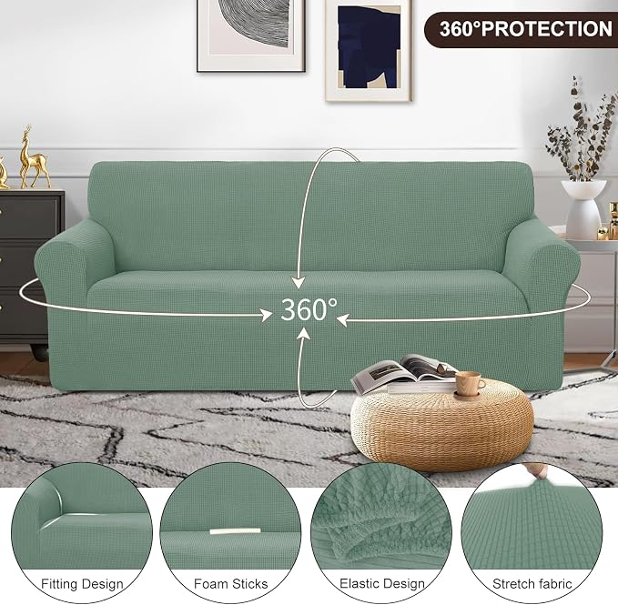 U-NICE HOME Stretch Couch Cover Slipcover for 3 Cushion Sofa, Cyan | 1-Piece Sofa cover, Washable, Pet friendly, Furniture protector, Polyester Spandex Jacquard fabric - Image 3