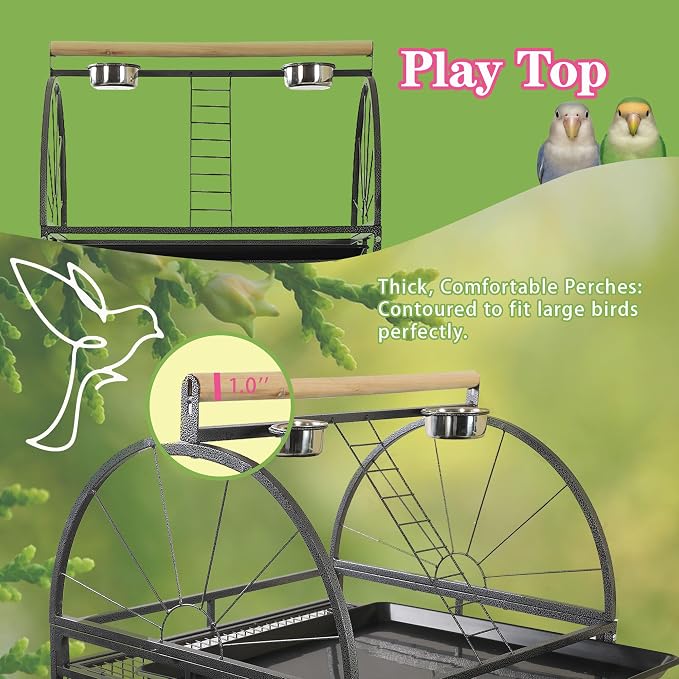 68'' Large Parrot Cage, Large Bird Cages for Parrots,Conure Cage for Birds, Cockatiel Cage with Play Top,Feeders,Slide-Out Tray,Seed Catcher,Birdcage Toys for Cockatoo,African Grey,Lovebird - Image 8
