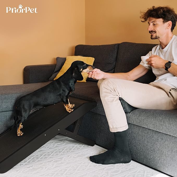 Dog ramp for Couch – Non-Slip, Sturdy Build Foldable Dog ramp – Supports up to 200lbs – Adjustable 7'' to 20'' – Landing Platform Seamlessly Connects – Birchwood Pet Ramp for Small Dogs – Black