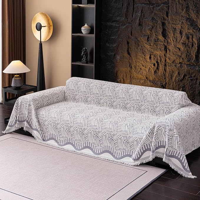 ROOMLIFE Couch Cover 3 Cushion Sofa, Washable Non Slip Furniture Sofa Protector Cover, Soft Chenille Sofa Slipcovers Sectional L Shape Dogs Couch Cover Throw Blanket with Tassels 71''X150'' by ROOMLIFE