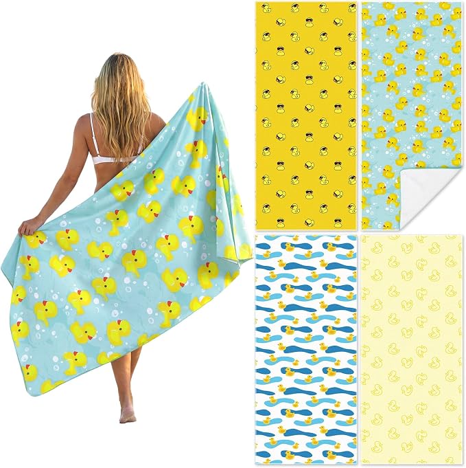 Frienda 4 Pack Microfiber Oversized Lightweight Beach Towel 71x32 in for Women Men Microfiber Quick Dry Sand Free Ocean Coastal Towels for Beach Pool Travel(Little Yellow Duck) - Image 8