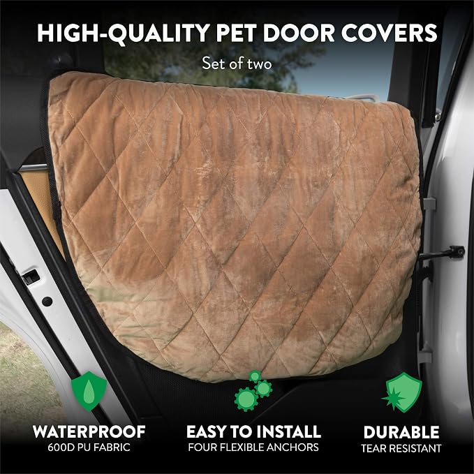 Plush Paws Products Velvet Car Door Protector | Washable & Waterproof Interior Door Cover Car, Truck, & SUV | One Size Fits Most Nonslip, Tear Resistant Door Guard | Set of 2 Desert Sand - Image 2