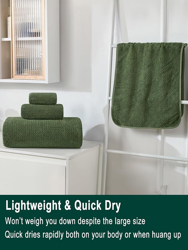 Bath Sheets 40x80 Inches 2-Piece, Extra Large Bath Towels, Soft Absorbent Quick Dry, Microfiber Towels for Bathroom Beach Pool Gym Spa, Olive Green - Image 5
