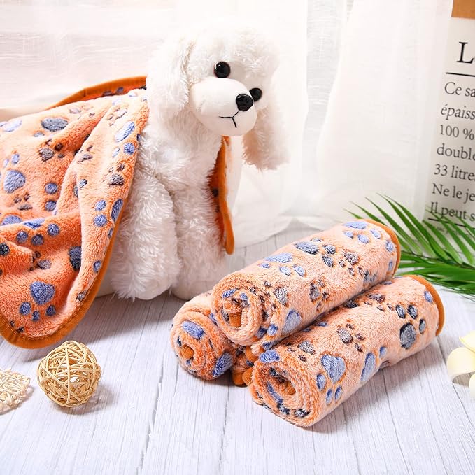 Tatuo 4 Pack Fleece Dog Blankets for Puppy Cats Multi-Size Sleep Mat for Pet Guinea Pig Soft Washable Warm Crate Bed Puppy Teething Toys Print Pattern Blanket Indoor(Coffee,24 x 16 Inch,Paw) - Image 8