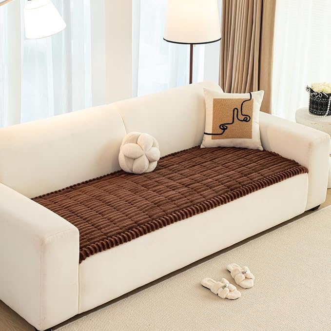 Faux Fur Plush Dog Couch Cover, 3D Stripe Fuzzy Sofa Covers, Non-Slip Fluffy Dog Bed Cover Pet Blanket, Washable Furniture Protector for Puppy Cat (Dark Coffee,35"x82") - Image 3